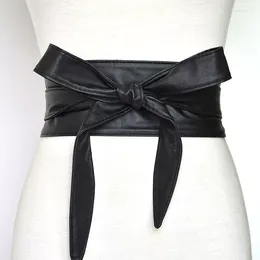 Belts Female Waist Dress PU Leather Wide Waistband Belt Ladies Fashion Decorative Ribbon Bow Tie 2023