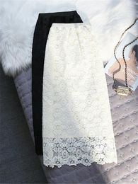 Skirts Elegant Embroidery Lace Crochet Women's Mi-long 2023 Spring Summer High Waist Back Split Sheath Wrap Female