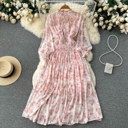 Casual Dresses French Chic Dress Women Gentle Lace Up Vestidos Floral Print Lantern Sleeve Female Bodycon De Mujer Clothes Drop