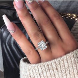 27ez Wedding Rings Emerald Cut 3ct Lab Diamond Cz Ring 925 Sterling Silver Engagement Band for Women Men Fine Party Jewellery