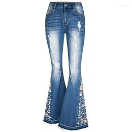 Women's Jeans Ripped Flared Women Wide Leg Pants Embroidery Denim Trousers Female Vintage Aesthetic Bell Bottom Streetwear Bootcut 4XL