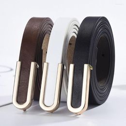 Belts Fashion Casual Luxury Design Vintage Leather Belt Thin Waist Strap Metal U Buckle Waistband Trouser Dress