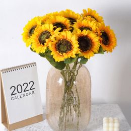 Decorative Flowers Yellow Sunflower 45cm Artificial Silk Flowers Simulation Single Sunflower for Wedding Photograph Props Flower DF230