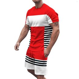 Men's Tracksuits 2 Piece Outfits Sets For Men Shorts Set High Quality Striped Colok Print Tshirts 2023 Summer Streetwear Mens