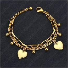 Charm Bracelets Mtilayer Stainless Steel Heart Round Beads Ladies Bracelet Fashion Love Ornaments Gold Sier Color Sweet Stud Dhgarden Dhqrf