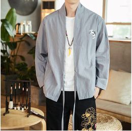 Men's Jackets 2023 Men Open Stitch Print Autumn Grey Mens Loose Vintage Chinese Style Male Fashion Clothes Oversize