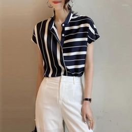 Women's Blouses Button Up Striped Patchwork Tops Office Ladies Fall Long Sleeve Shirt Women Vintage Chiffon Blouse Fashion Slim Shirts