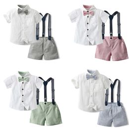 Family Matching Outfits Baby Boys Clothing Set 2Piece Pullover Childrens Short Sleeve Shirt Bow Strap Pants 230512