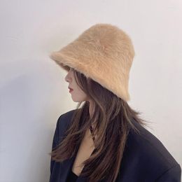 Berets 2023 Temperament Fur Bucket Hat Ladies Plush Fisherman Fashion Casual Korean Version Autumn And Winter Warm Basin