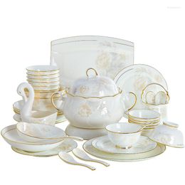 Dinnerware Sets Tableware Set Household High-grade Bone China Luxury European Jingdezhen Ceramic Bowl Simple Gift Giving Combination