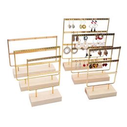 Jewelry Stand Three Colors Earring Holder Jewelry Display Jewellery Ear Studs Pendant Stand Wooden Base Metal Storage Rack Various Holes 230512