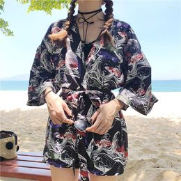 Ethnic Clothing Bebovizi Black 2023 Summer Japanese Fashion Women Harajuku Cardigan Kimono Blouse Tops Casual Beach Kimonos Robe Clothes