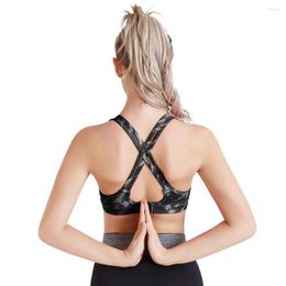 Yoga Outfit Brassiere Sport Woman Fitness Bra Nylon Print Underwear Cross Straps Back Adjustable Plus Size Sports Padded Top Female