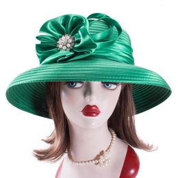 Wide Brim Hats Bucket Hats Lawlet Women's Crystal Ribbon Dress Church Designer Fashion Bride Hat A585 230512