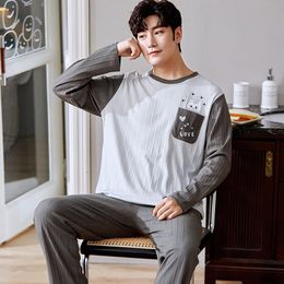 Men's Sleepwear Fashion Men Pajamas Set Autumn Winter Warm Male Long Sleeve Cotton Patchwork Cute Bear Cartoon Outwear Lounge Wear