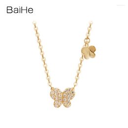 Chains BAIHE Solid 14K White/Yellow/Rose Gold Natural Diamonds Sweet Butterfly Necklace For Women Engagement Trendy Fine Jewellery Collar