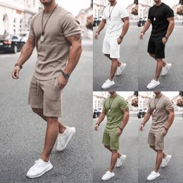 Men's Tracksuits Summer Men Casual Shorts Sets Short Sleeve T Shirt Shorts Solid Male Tracksuit Set Men's Brand Clothing 2 Pieces Sets 230515