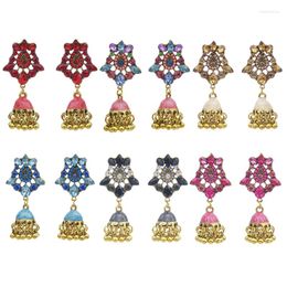 Dangle Earrings Traditional Colorful Crystal Flower Beads Tassel Jhumka For Women Boho Ethnic Vintage Gypsy Drop Jewelry