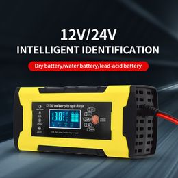 Car Motorcycle SUV Pulse Repair Battery Charger Intelligent 12V 10A Battery Charge Tool LCD Display Gel Wet Lead Acid