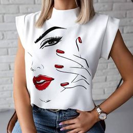 Shirt Fashion Women Elegant Lips Print Tops and Blouse Shirts 2021 Summer Ladies Office Casual Stand Neck Pullovers Eye Blusa Tops