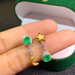 Dangle Earrings Personality Star Moon Natural Green Emerald Drop Gemstone 925 Silver Girl Women Party Gift Jewelry