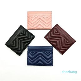 2023-Fashion Credit Bank Card Holder Wave Classic Men Women Genuine Real Leather Zig Zag Mini Wallet