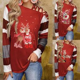 Women's Blouses Casual Tops For Women One Off Shoulder Strappy Christmas Cute Print Long Sleeve Shirt Colourful Tie Gradient Chemisier Femme