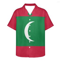 Men's Casual Shirts Maldives Flag Design Pattern Summer Vintage Fashion Short Sleeve Hawaii For Men Camisa Masculina Holiday Party