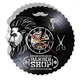 Wall Clocks Barber Shop Decor Record Clock Gift For Opening Celebration Hairdresser Beauty Salon Unique Laser Cut LP Watch