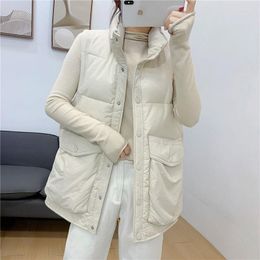 Women's Trench Coats 2023 Women Autumn Winter Vest Female Solid Sleeveless Stand Collar Cotton Padded Thick Waistcoat Lady Casual M47