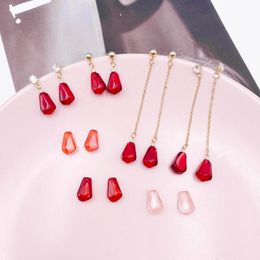 Dangle Earrings & Chandelier Minar Korean Sweet Red Pink Pomegranate Seeds Drop For Women Clear Resin Beaded Rhinestone Fruit Pendientes