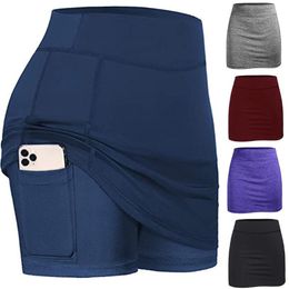 Women Fake 2pcs Skirt Yoga Shorts Casual Elastic Waist Shorts With Pockets Gym Loose Breathable Quick Dry Running Sport258S