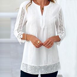 Women's Blouses 2023 Lace Crochet Tops Women's Spring Autumn Blouse Casual Pleated Blusas Female Solid Colour Half Sleeve Shirts