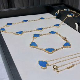 Luxury quality S925 silver charm bracelet with pendant necklace bracelet with blue color in 18k gold plated have box stamp five flowers PS5085