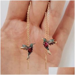 Dangle Chandelier 1 Pair Unique Long Earrings Bird Pendant Tassel Crystal Ladies Jewellery Design 2 Colours Hummingbird Drop E Dhgarden Dh7Yl