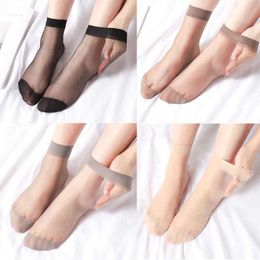 Socks Hosiery 10 pairs/lot transparent black skin color thin crystal woman silk socks nylon fashion female summer short ankle silk socks P230515