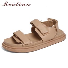 Sandals Meotina Sandals Shoes Women Flat Platform Low Heel Sandals Square Toe Split Leather Shoes Flat Ladies Footwear Summer Fashion 230515