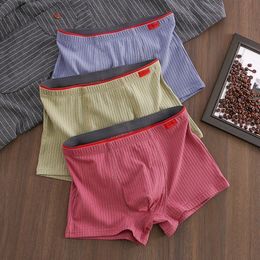 Underpants 2/3Pcs/Lot Solid Colour Stripes Cotton Boxer and Underpants Men's Panties Simple Japan and Korea Style Mens Underwear 230515