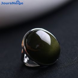 Solitaire Ring Natural Obsidian ring green opal S925 sterling silver mosaic ring simple men's gift crystal ring Jewellery wholesale 230512