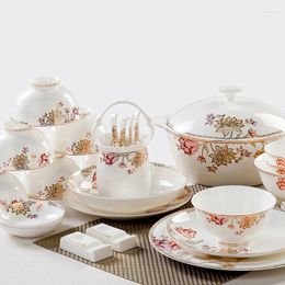 Dinnerware Sets Kitchen 56 Pieces Of High-grade Bone China Tableware Bowls And Dishes Domestic Chinese Porcelain