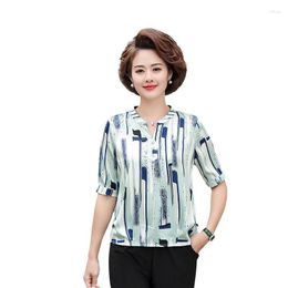 Women's Blouses 2023 Fashion Satin Ice Silk Women Blouse And Tops Office Short Sleeve White Shirts V Neck Loose Female Clothing 5XL