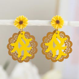 Dangle Earrings Yellow Daisy Flower Drop Cute Resin Sunflower For Women Girls Lovely Summer Jewelry Brincos