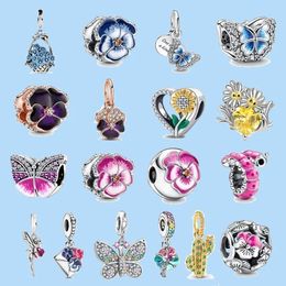 925 charm beads accessories fit pandora charms Jewellery Wholesale New Blue Butterfly Pink Clip Bead