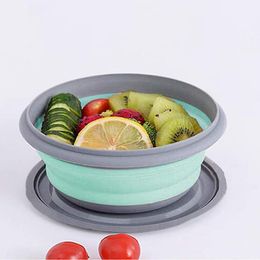 Storage Bags 3Pcs/Set Silicone Folding Lunch Box With Lid Portable Picnic Camping Bowl Set Kitchen Tableware Kit Foldable Fruit Salad