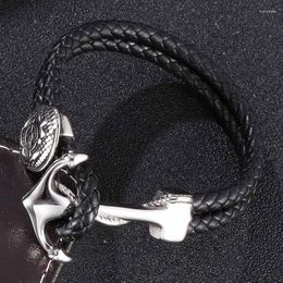 Charm Bracelets Trendy Anchor Clasp Genuine Leather Woven Wristband Men Jewellery Stainless Steel Bangles Double Layer Gift FR0181