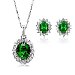 Necklace Earrings Set 2023 Fashion Women's Emerald Stone Pendant Female All-match Jewellery Wholesale