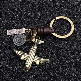 Keychains 2023 Fashion Jewelry Vintage Handwork Weave Genuine Leather Airplane Keychain Simple Alloy Accessories Men Key Chain