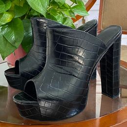 Olomm Hot Fashion Women Platform Slingback Sandals Slippers Block Heels Open Toe Elegant Black Party Shoes Ladies Size 35 47 52