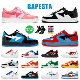 Bapestas Stas Sta Designer Casual Shoes Womens Mens shoe Patent Leather Black Color Camo Combo Pink ABC Camos Blue Grey Orange Green Sneakers Sports Trainers