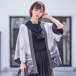 Ethnic Clothing Japanese Style Kimonos Men Women 2023 Vintage Knight Printed Cardigan Boho Blouses Sunscreen Shirts Anime Double-sided